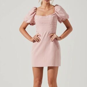 ASTR The Label Linen Pleat Front Mini Dress - Dusty Rose Medium